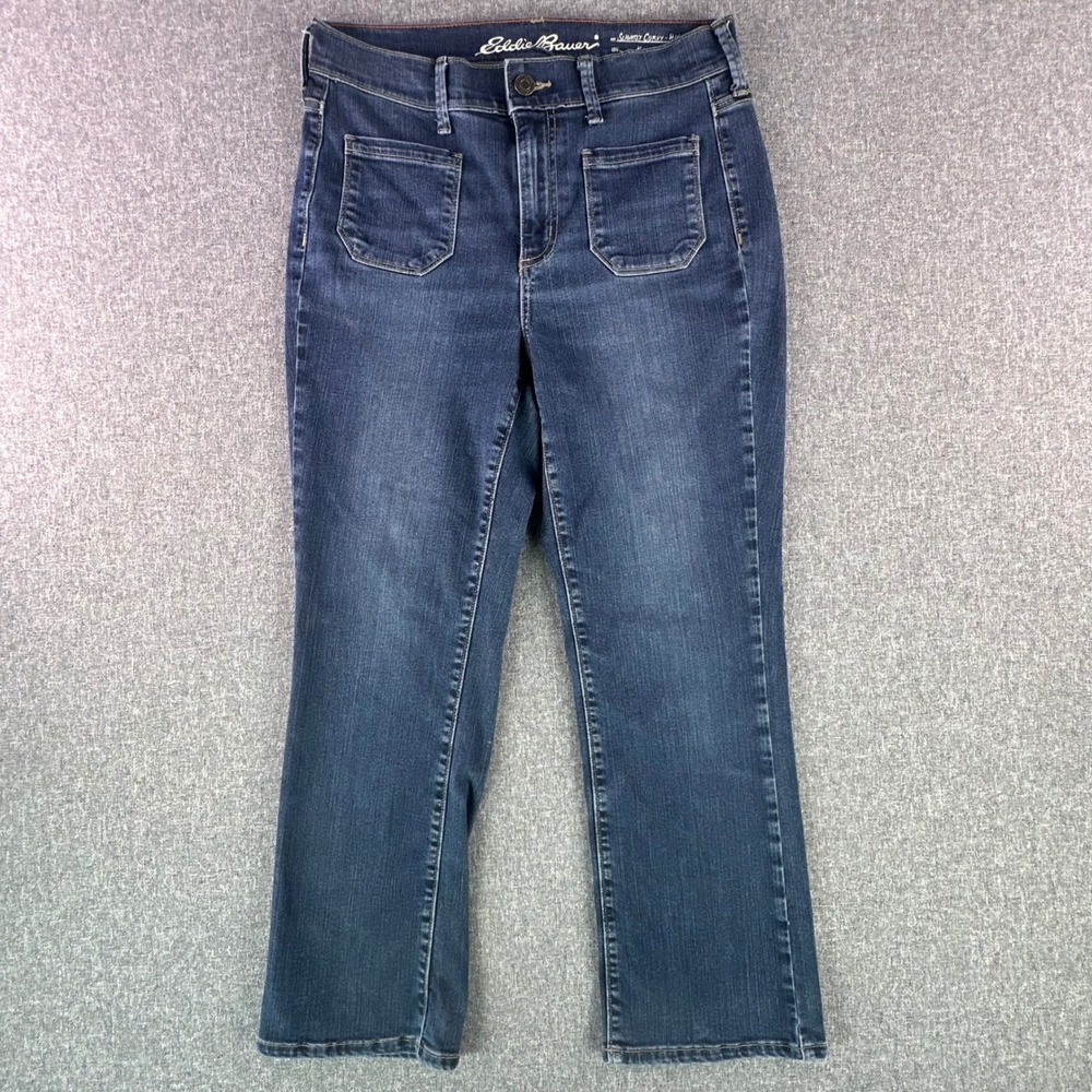 Eddie Bauer Jeans Womens 8 Slightly Curvy High Rise Blue Kick Flare Excellent